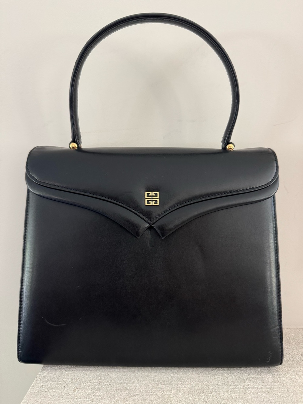 GIVENCHY Vintage 4G Black Leather Top Handle Satchel Bag EUC